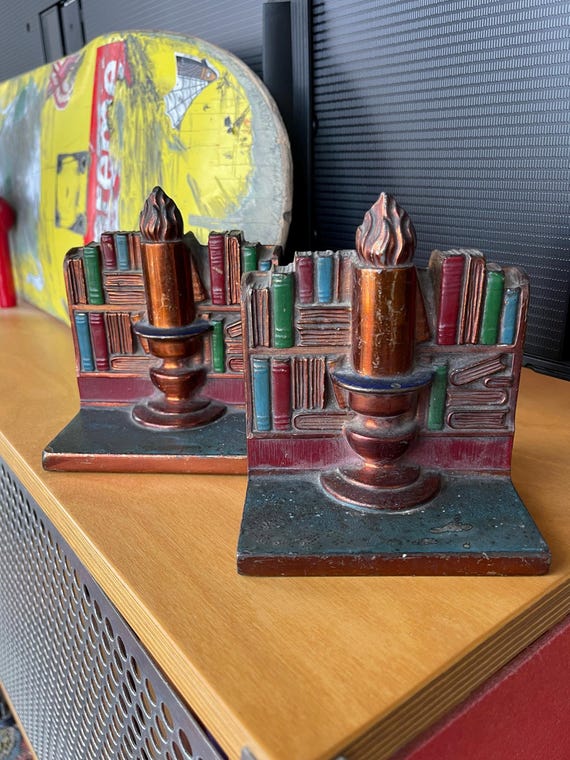 30年代 ロンソン鋳造真鍮ブックエンド アールデコ彫刻 コールド