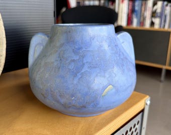 Vintage Brush-McCoy Art Vellum Fawn Vase 1930s Matte Blue Pottery Art Deco