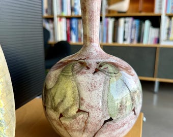 50s Signed Polia Pillin Mid-Century Modern Studio Art Pottery Horse Bottle Vase