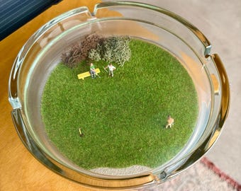 Cenicero Drouillot Stash de cristal francés de los años 80, terrario de golf