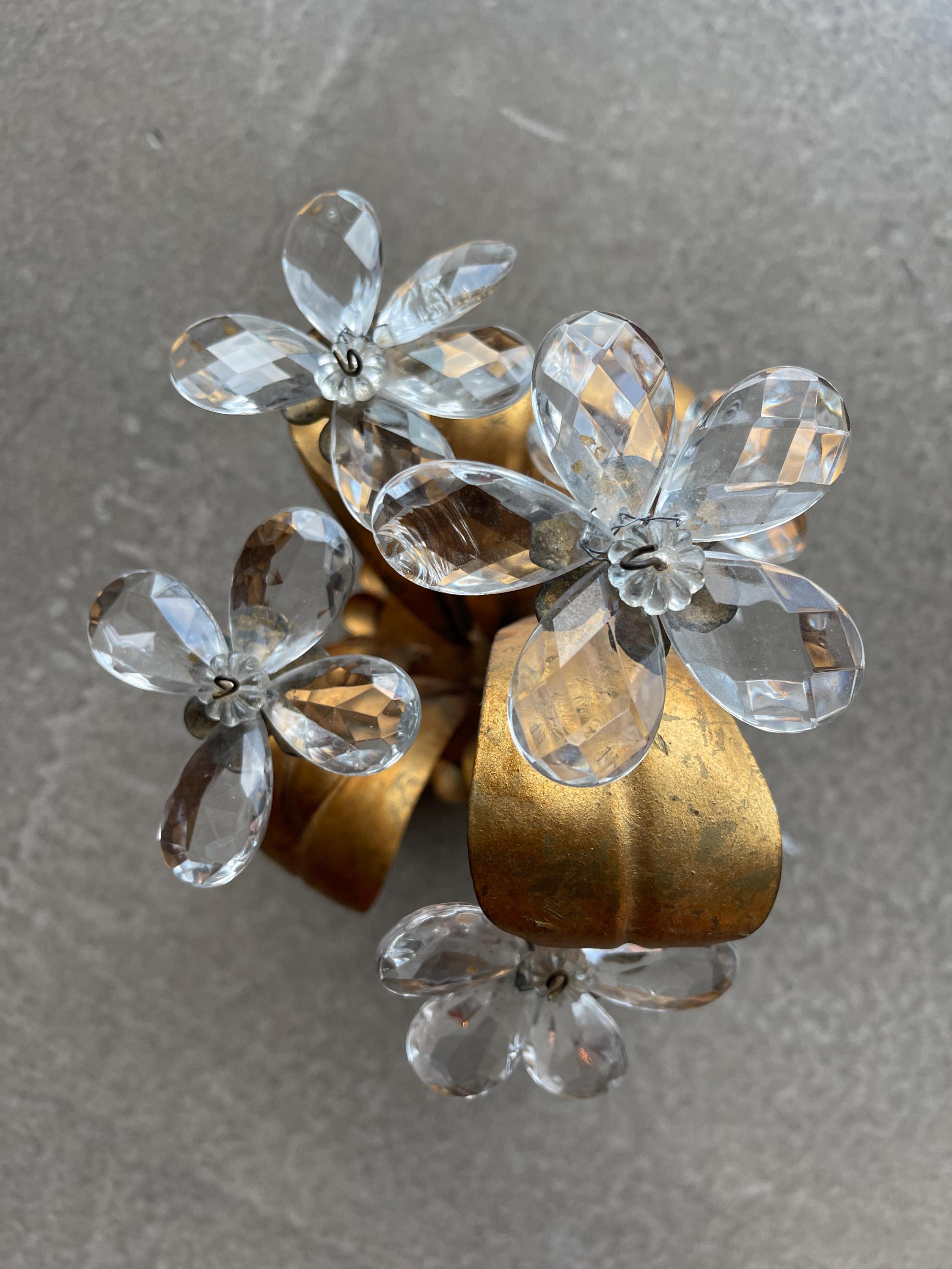 Vintage Florentina Italy Gilt Metal Glass Prisms Hollywood