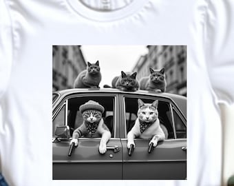 Cat Gang Meme Illustration T-Shirt, Funny Gangster Cats Street Design Tee, Cool Urban Kitty Graphic Top, Hip Hop Feline Humor Gift Shirt
