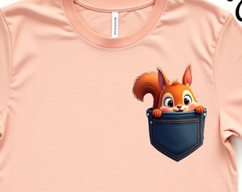 Zabawna koszulka z kieszonką wiewiórki, uroczy T-shirt z kieszonką zwierzątka dla nastolatków, zabawna koszulka z grafiką wiewiórki, zdrowy humor natury