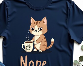 Zabawna koszulka z kotem „Nope Cat”, koszulka z humorystycznym kotem, koszulka z leniwym przesuwaniem palcem, koszulka z grafiką o kocim charakterze, zrzędliwy kot