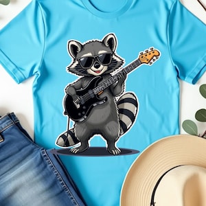 Raccoon Playing Guitar Rock and Roll TShirt, Funny Music Animal Lover Tee, Cute Wildlife Band Top, Gift for Men Women Boys Girls, Rock Music