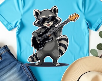 Maglietta rock and roll con procione che suona la chitarra, divertente maglietta per amanti della musica e degli animali, simpatica maglietta con band di animali selvatici, regalo per uomini, donne, ragazzi e ragazze, musica rock