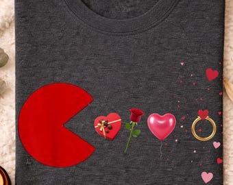 Valentine Gaming Retro,  Retro Game Art, Heart Eating Character, Nostalgic Gaming , Love Level Design, Old School Game Love, Playful Retro