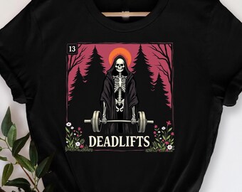 Funny Tarot Card Deadlifts Gym Workout T-Shirt, Occult Reader Shirt, Fitness Enthusiast Gift, Hilarious Gym Humor, Tarot Lover Gym