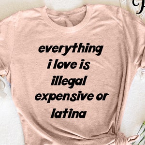 Everything I Love Is Illegal Expensive or Latina T-Shirt, Funny Latina Shirt, Humorous Joke Tee, Gift for Latina Women, Bold Humor Shirt