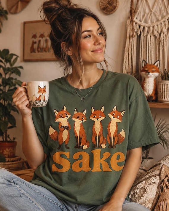 Funny fox sake t-shirt, unisex graphic tee, forest green or maroon