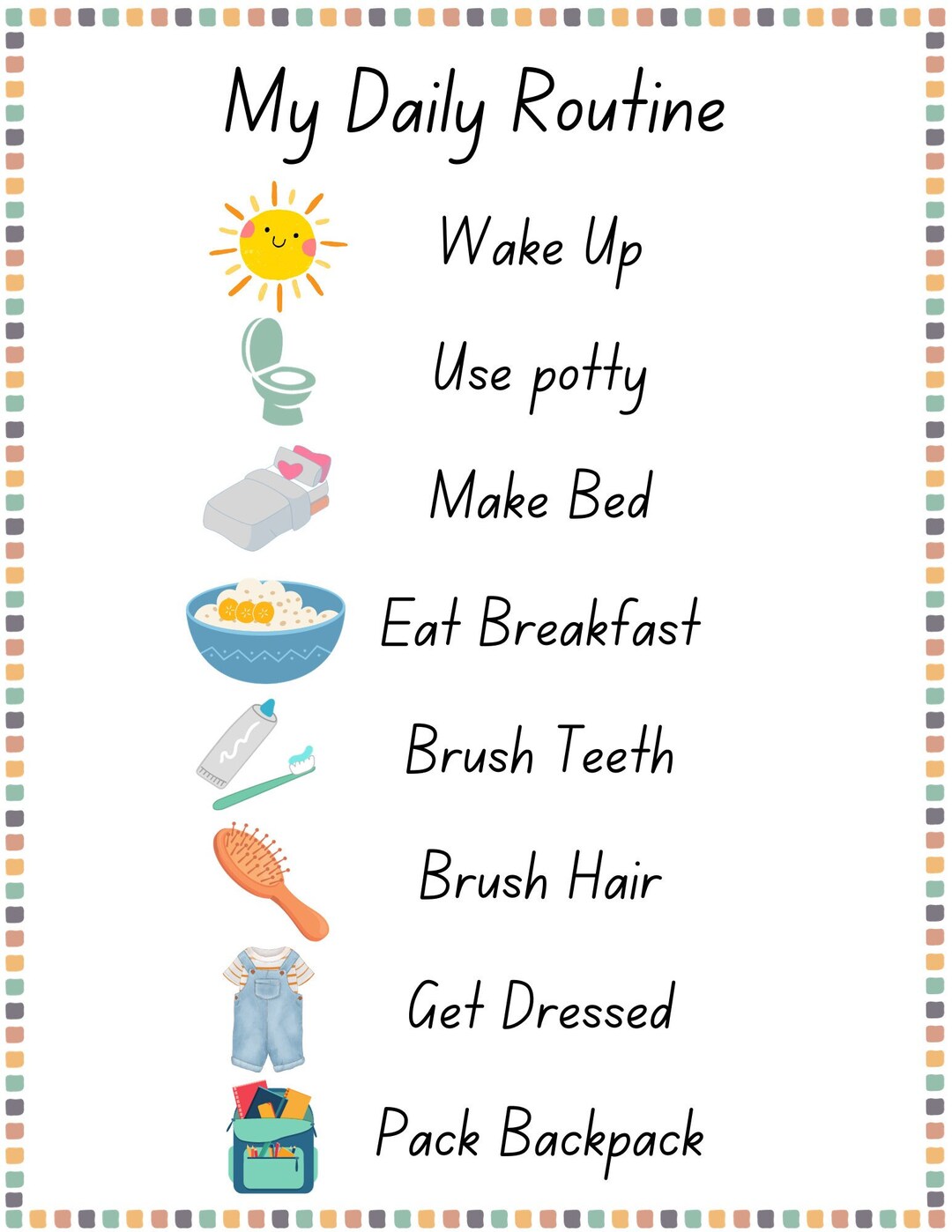 Daily Routine Toddlers Routine Kids Chores Chart Toddler Chore Chart