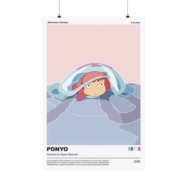 Ponyo Retro Movie Poster Print, Studio Ghibli Movie Poster, Ponyo Poster,  Retro Vintage Art Print, Wall Art, Home Decor