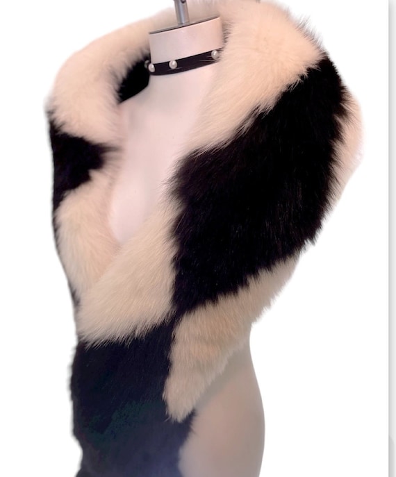 Vintage | Black & White Diamond Genuine Fox Fur Si