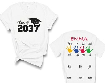 Class of 2037 - 2038 Handprint Shirt, Kindergarten, First Day of School, Last Day of School, Graduation, Grow with me shirt, Gift for Senior