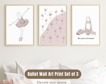 Ballerina Wall Art - Set of 3 Prints - Ballerina Decor - Ballerina Print - Ballerina Gift -  Dancer Art - Girls Room Printable - Bosaddo