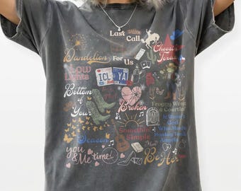 Ella Dandelion Lyric Shirt Choosin Texas Song Tee, Ella's Fellas Club Shirt, Vintage Country Concert Outfit, Retro Western Tour Apparel