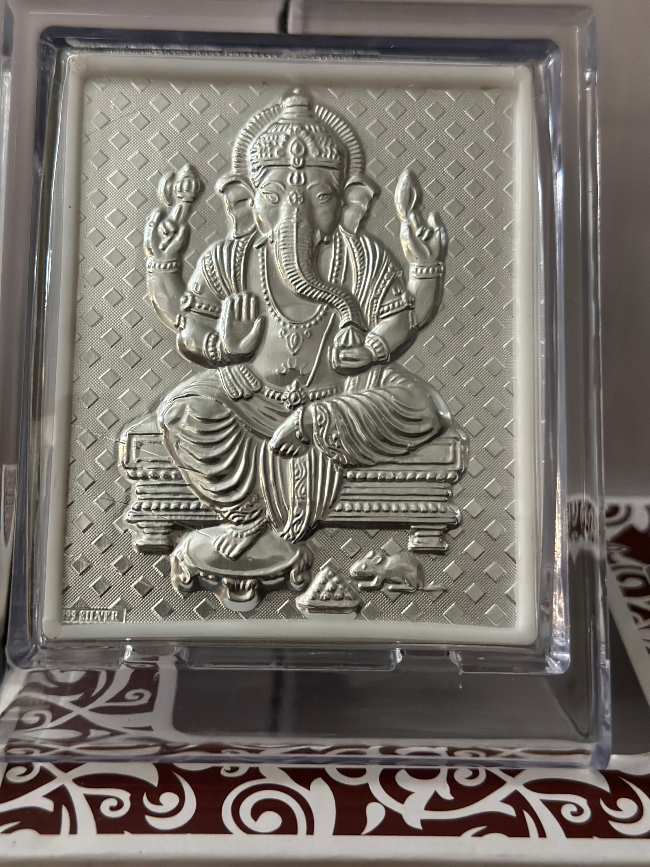 999 Pure Silver Ganesh Photo Frame, Indian God Silver Frame, Ornate