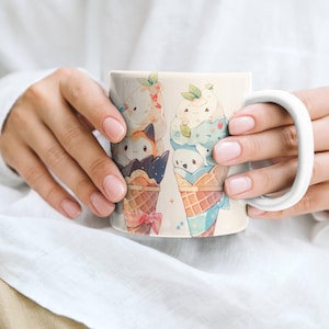 Cartoon-Eisbecher, niedliche Eistüte-Tasse, lustige Dessert-Kaffeetasse, wunderliche Sundae-Teetasse, bunte Gelato-heiße Kakaotasse, süß
