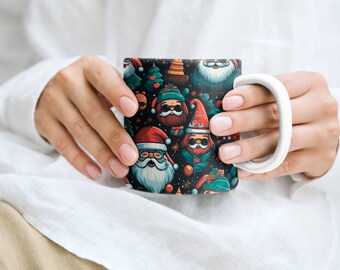 Funky Cartoon Santas Weihnachtstasse, festliches Feiertagsdekor