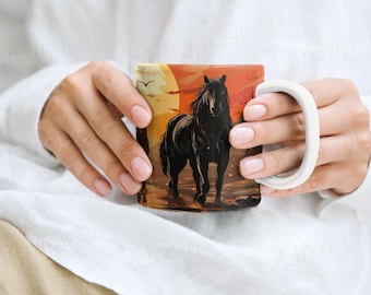 Wilde Hengste Kaffeetasse Keramik Becher | Pferdeliebhaber, Tierdruck, Natur inspiriert
