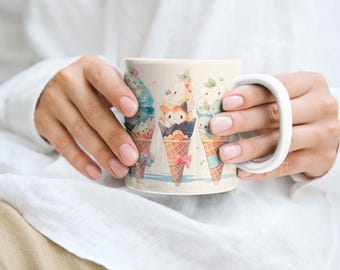 Cartoon Ice Cream Mug | Ceramic Coffee Cup 11oz 15oz