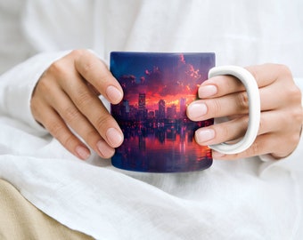 Japan, Tokyo City, Nachtleben Einstellung, Lebendige Farben, Tasse, 11 Unze