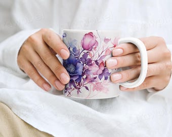 Rainbow Watercolour Flowers Ceramic Mug | Colourful Floral Botanical Coffee Cup