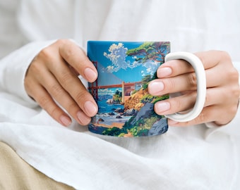 Golden Gate Bridge, San Francisco, Wahrzeichen, Sonnenuntergang, Strandeinstellung, Becher, 11 Unze