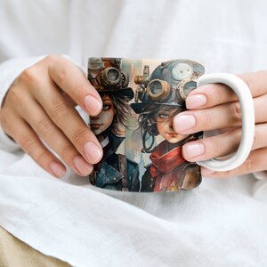 Steampunk Kids Design In Water Colour Style, Mug, 11oz