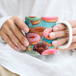 Crazy Donuts, Donut Pattern, Mug, 11oz