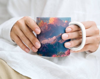 Chinesische Mauer Tasse, Floraler Blick auf die Berge, 11oz