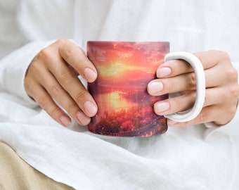 Chinesische Mauer Tasse, Sonnenuntergang Landschaft, orientalisches Design (11 Unzen)