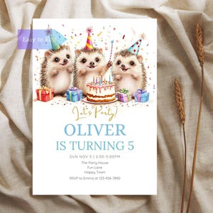 Invitation fête des bois hérisson carte d'anniversaire animal forêt mignonne Adorable hérisson sur le thème invitation d'anniversaire pour enfants imprimable modifiable