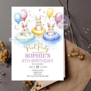 Bunny Pool Party Invitation: Tropical Summer Birthday (digital Download ...