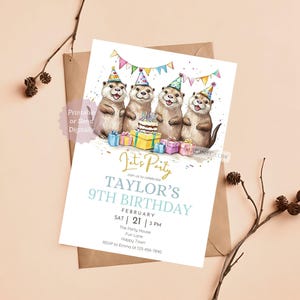 Otter Birthday Invitation: River Animal Theme (Editable Template)