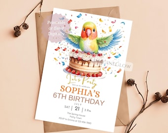 Invitación de cumpleaños para agapornis: Invitación colorida para fiesta de aves