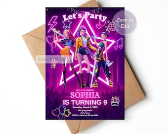 KPOP Geburtstagseinladung, HUNTRIX Kpop EDITIERBARE Party einladen