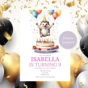 Woodland Igel Party Einladung Niedliche Waldtier Geburtstagskarte Entzückender Igel unter dem Motto Kindergeburtstag laden druckbare bearbeitbare ein