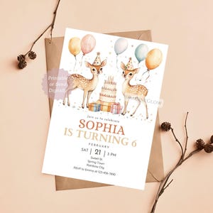 Deer Birthday Invitation Boho Party Invitation Cute Forest Animal Kids Birthday Invitation Woodland Animal Birthday Party Woodland Deer