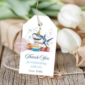 Shark Favor Tags Printable Gift Tags Ocean Birthday Baby Shower Party Under the Sea Decorations Birthday Thank You Tags
