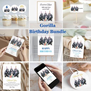 Gorilla Birthday Party Bundle Jungle Party Invite Wild Adventure Theme Birthday Decorations Set Safari Animals Birthday Kit Printable Bundle