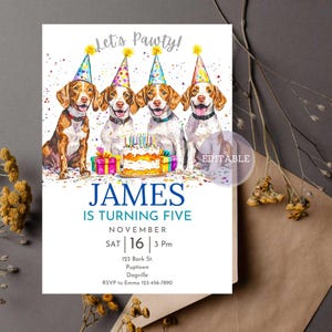 Bretagne Hund Geburtstagseinladung Bearbeitbare Hundepartykarte Druckbare Bretagne Spaniel-Einladung Benutzerdefinierte Hundeliebhaber-Geburtstagsvorlage
