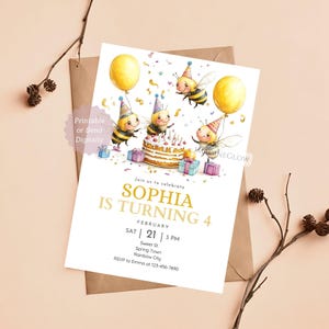 Convite para festa de abelhas Convite de aniversário Cartão fofo para festa de abelhas Cartão de aniversário editável Convite para celular para aniversário Menina Menino Criança Jardim Aniversário