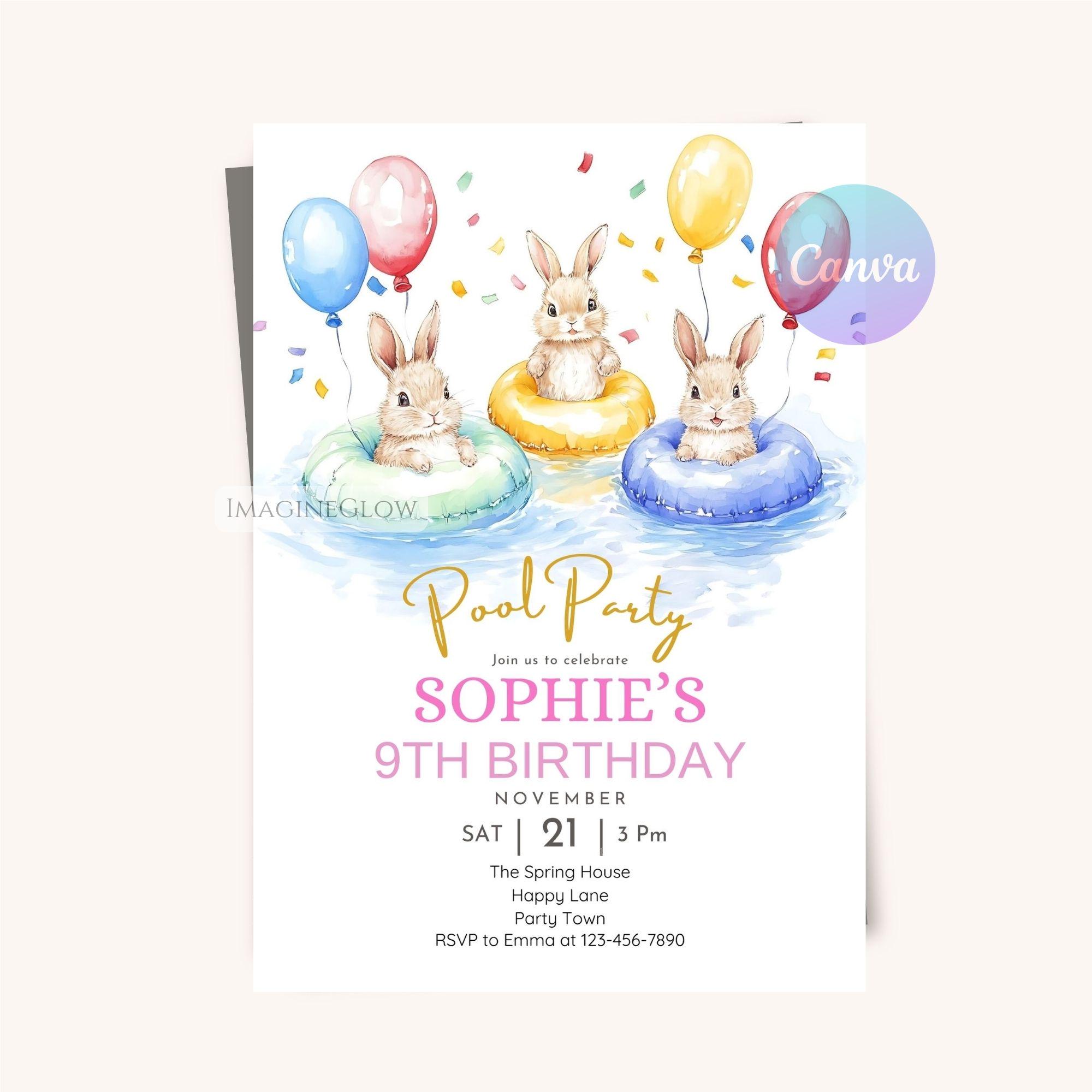 Bunny Pool Party Invitation: Tropical Summer Birthday (digital Download ...