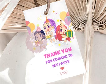 KPOP Thank You Tags, HUNTRIX Gift Tags, Editable Anime Party Favor Labels