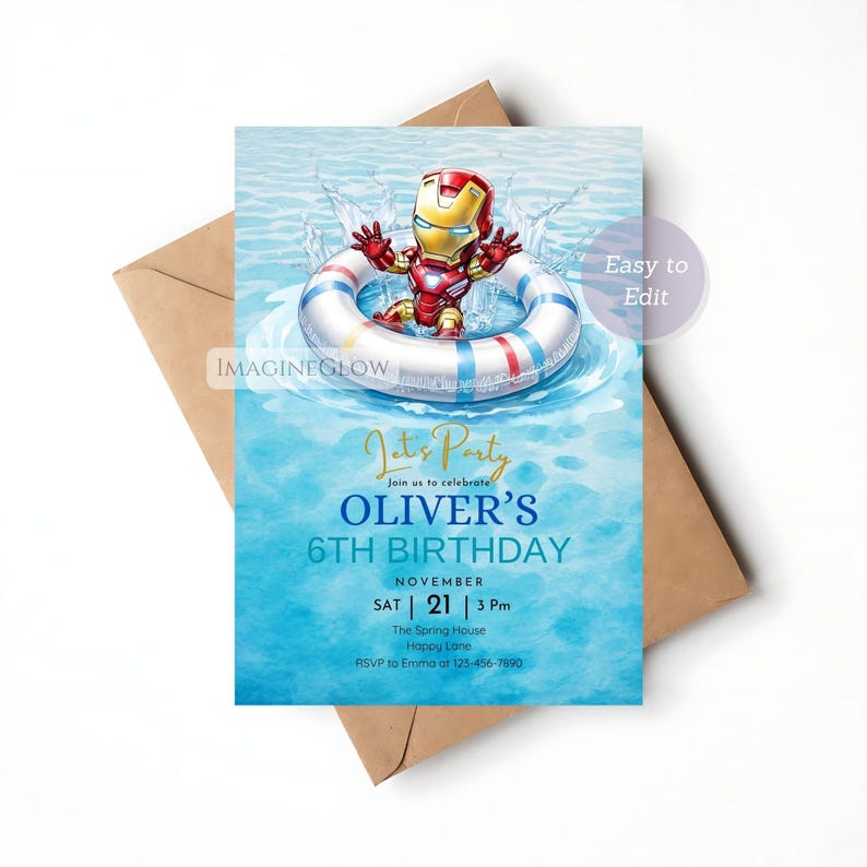 iron man summer splash party card