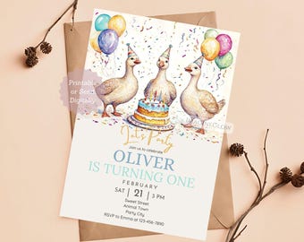 Silly Goose Birthday Invitation: Farm Animal Party (Editable Digital Download)