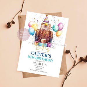 Adler-Geburtstags-Einladung Majestätisch Wildtier-Party laden ein Wildtier-Vogel-Geburtstagskarte-bearbeitbarer Adler-Themen-Kind-Geburtstags-Einladung