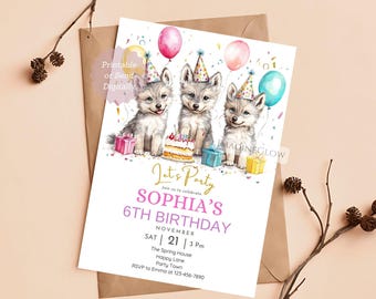 Wolf Birthday Invitation Girl: Wild Forest Party (Digital Download)
