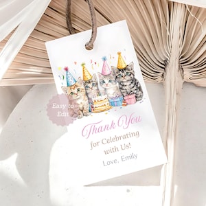 Kitten Favor Tags Printable Gift Tags Cat Birthday Baby Shower Party Decorations Birthday Thank You Tags Cute Cat Birthday Celebration
